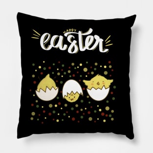 Happy Easter greeting funny chick white text Pillow