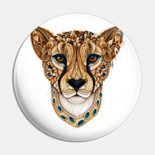 Ornate Decorative Cheetah Print on White Pin