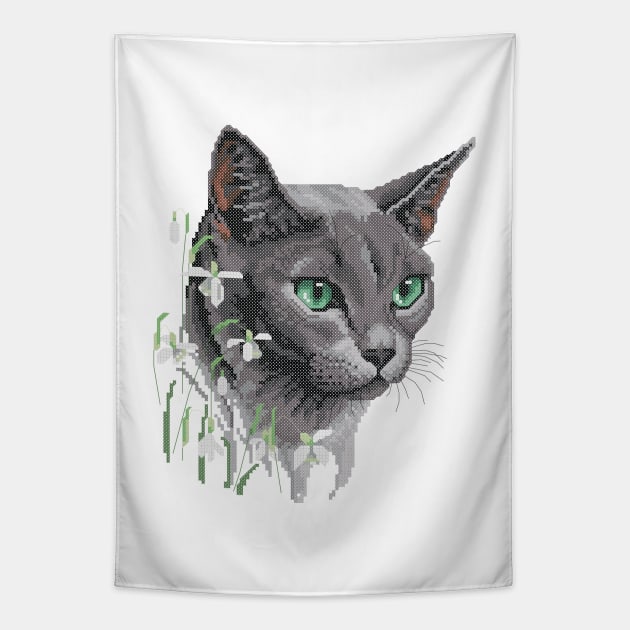 Four Seasons Winter Russian Blue Cat Tapestry by inotyler