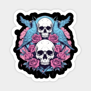 Double Skull With Flowers and Birds Magnet