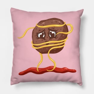 Meatball and Spaghetti Pasta Logo Cartoon Character Pillow