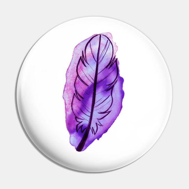 Purple Watercolor Feather Pin by saradaboru