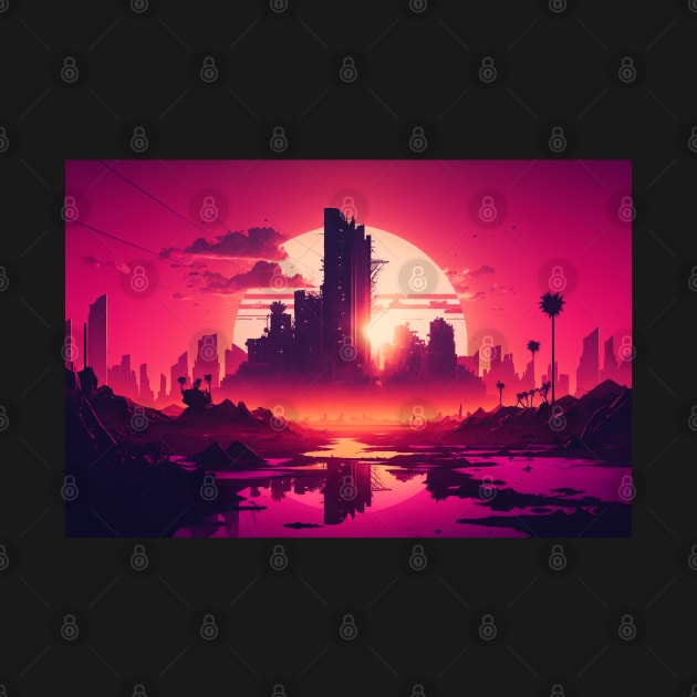 Retrowave Aesthethic Synthwave Sun City by Nightarcade