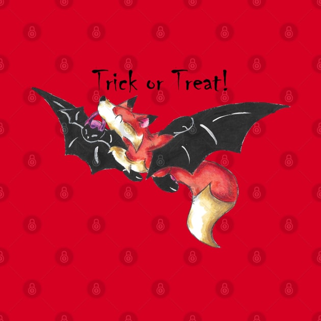 Flying Fox Trick or Treater (With Text) by KristenOKeefeArt