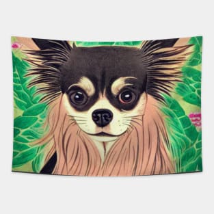 Tropical Cute Long Haired Chihuahua Dog Puppy Tapestry