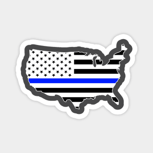 American Flag Thin Blue Line USA map outline Magnet