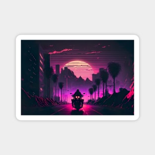 Lonely Biker Riding Into The Synthwave Sunset Magnet