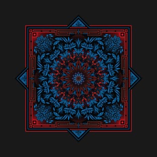 Red Blue Psychedelic Mandala Geometric Color Illustration T-Shirt