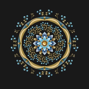 Blue and Gold Mandala on Deep Blue T-Shirt