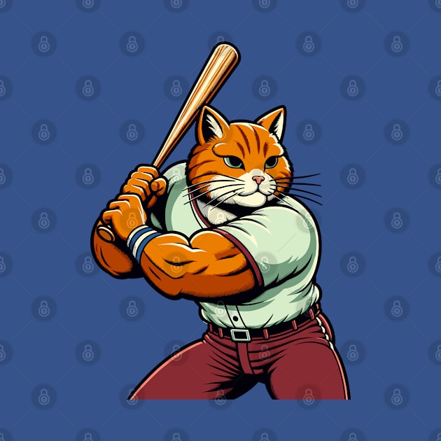 Vintage cat batsman - Retro 1990s Cartoon Style Baseball cat by TimeWarpWildlife