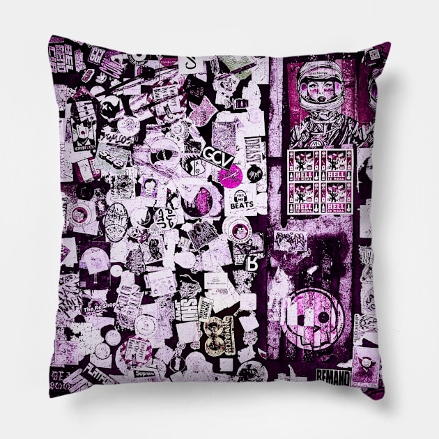 Pink Street Stickers NYC Pillow by eleonoraingrid