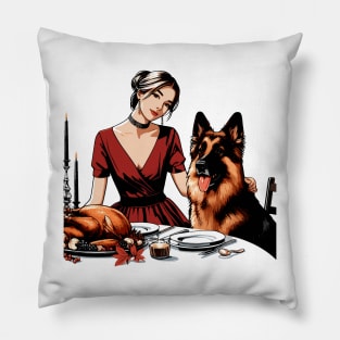 Lady And German Shepherd Thanksgiving Pillow