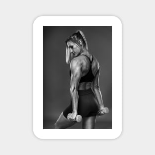 Female bodybuilder working out, black and white Magnet