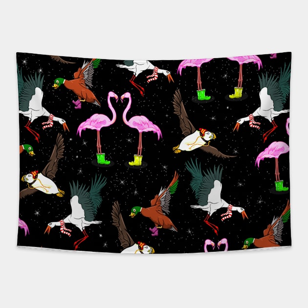 Funny Winter Bird Pattern Tapestry by mailboxdisco