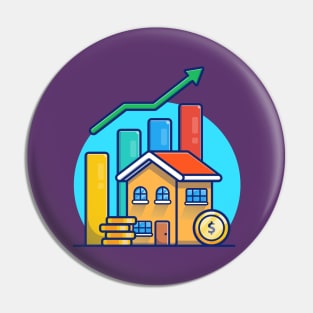 House With Gold Coin Statistic Cartoon Pin