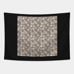 Blush pink flowers on green background Tapestry