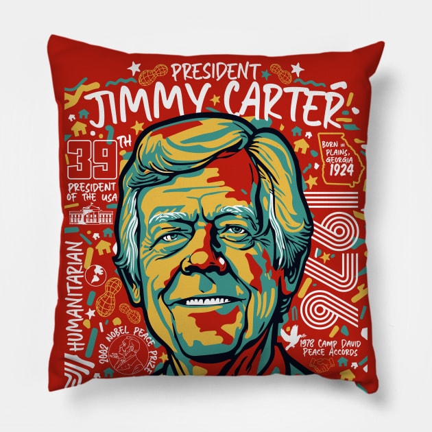 Retro Pop Art Portrait of President Jimmy Carter // Street Art Carter 1976 Pillow by SLAG_Creative