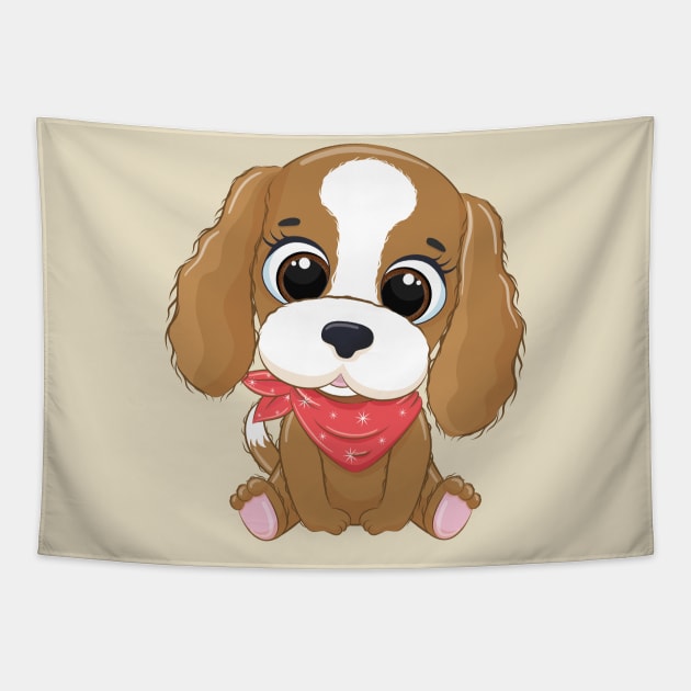 Cavalier King Charles Spaniel Puppy, Cartoon Tapestry by admeral