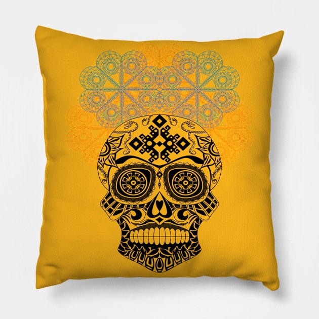 skeleton crown in floral ecopop pattern Pillow by jorge_lebeau