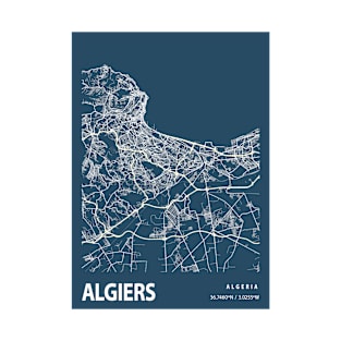 Algiers Blueprint Street Map, Algiers Colour Map Prints T-Shirt