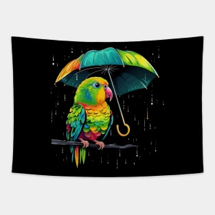 Parakeet Rainy Day With Umbrella Tapestry