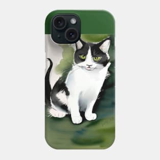 Watercolour Tuxedo Cat on a green lawn Copyright TeAnne Phone Case