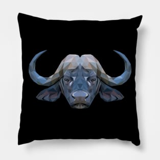 African buffalo Low Poly Art Pillow