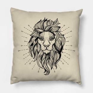 Lion portrait in geometric tattoo style with dots and circle shapes Pillow