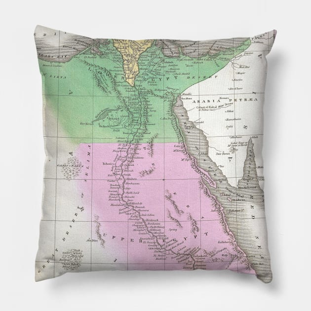 Vintage Map of Egypt (1827) Pillow by Bravuramedia