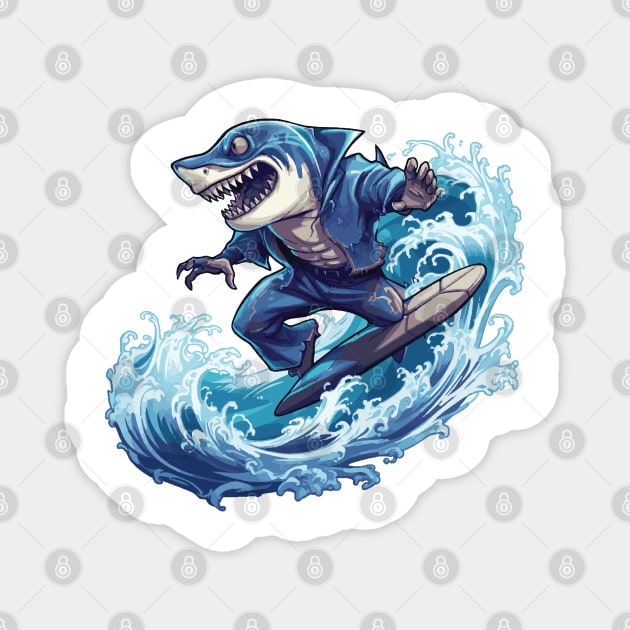 Shark Surfing - Shark Beach Magnet by VelvetRoom