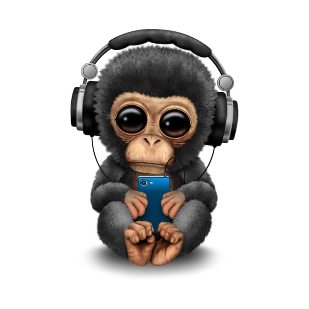 Chimpanzee Dj with Headphones and Cell Phone by jeffbartels