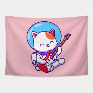 Cute Astronaut Cat Playing Guitar Tapestry