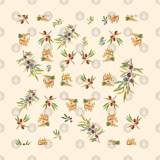 Watercolour olive seamless pattern by shikita_a