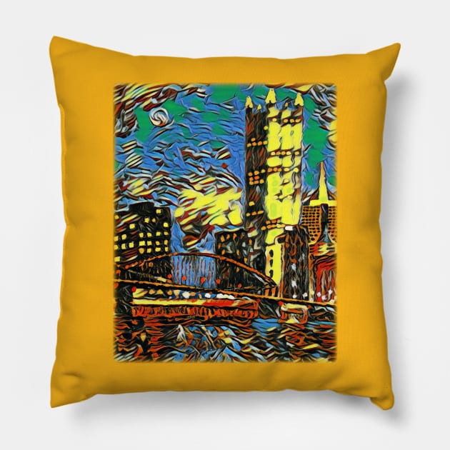 Pittsburgh Skyline / PPG / Smithfield Street Bridge original artwork by Tim Crowley Pillow by FTLOG