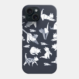 Origami kitten friends // blue navy background paper cats Phone Case