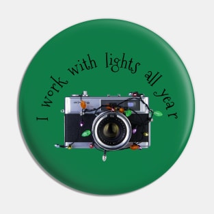 Christmas Lights Vintage Camera - Work With Lights - Black Text Pin