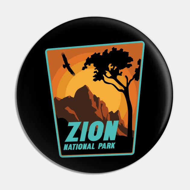 Vintage Retro Zion National Park Utah Mountain Pin by Terrybogard97