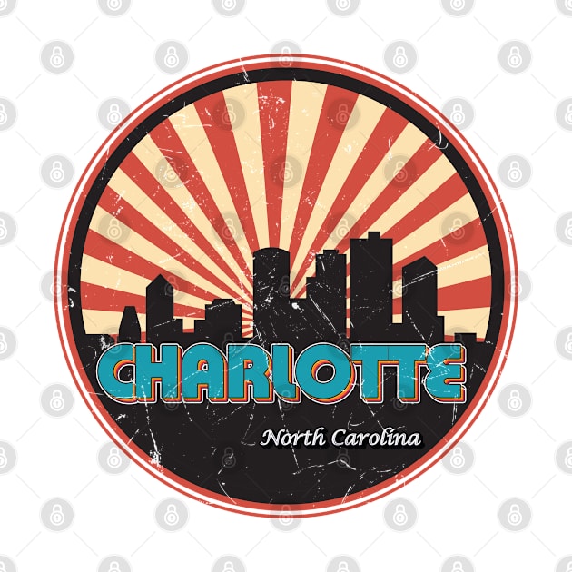 Vintage Retro Charlotte North Carolina NC State Skyline by kalponik