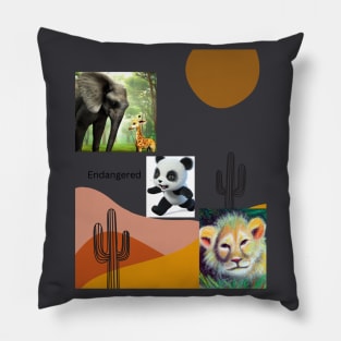 Lifelike Digital Art Animal Prints: Baby Elephant, Giraffe, Panda Bear, and Lion Pillow