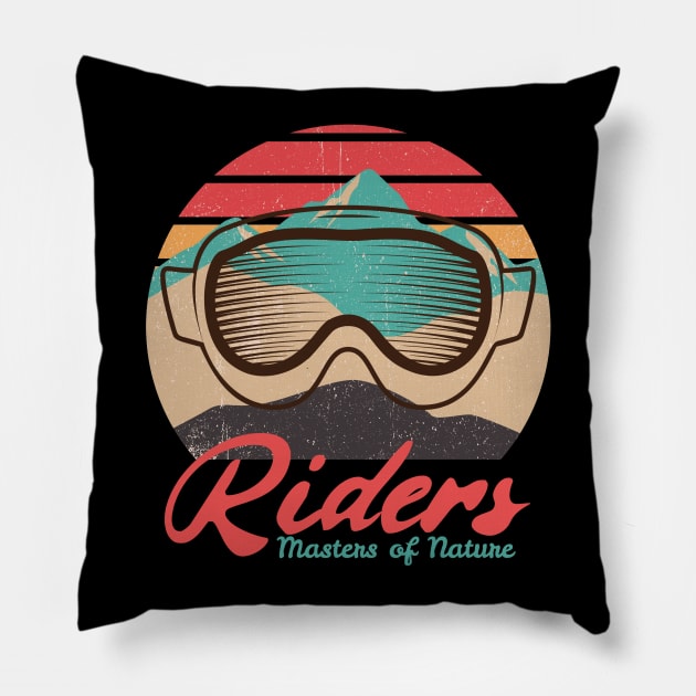 Riders, Masters of Nature, Winter Sports, Ski Goggles Pillow by Style Conscious