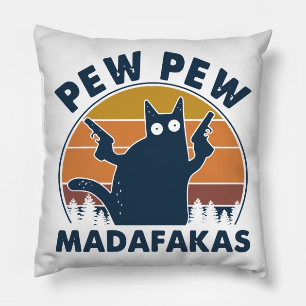 Cat Pew Pew Madafakas Vintage Pillow by binnacleenta