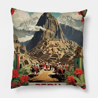 Peru Machu Picchu Tourism Vintage Poster 2 Pillow