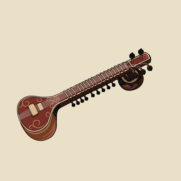 Sitar cartoon illustration by Miss Cartoon