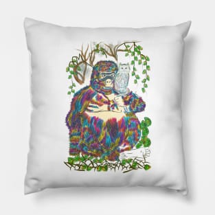 Vibrant Jungle Gorilla and Cat Pillow