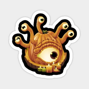 Carved Pumpkin with Multiple Eyes Stalks and a Glowing Mouth Magnet
