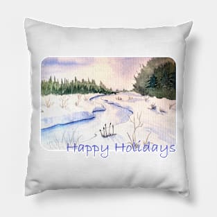 Happy Holidays Snow Scene Pillow