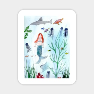 Cute Mermaid Watercolor Illustration Magnet