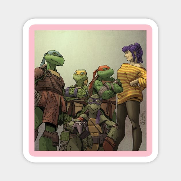 Teenage mutant ninja turtles and April O'Neil Magnet by markodjeska