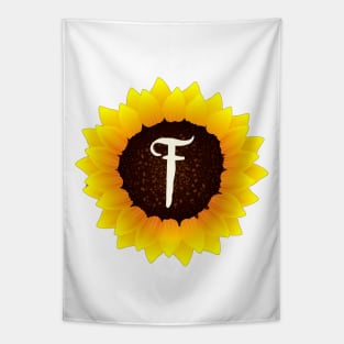 Floral Monogram F Bright Yellow Sunflower Tapestry