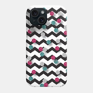 Black and White Zig Zag with Glitter style Dots Phone Case